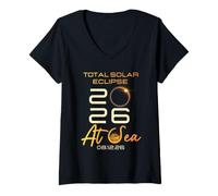 Donna Total Solar Eclipse 2026 At Sea Cruise Ship Family Match Maglietta con Collo a V