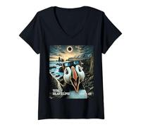 Donna Total Solar Eclipse Iceland Puffin Selfie August 12 2026 Maglietta con Collo a V