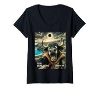 Donna Total Solar Eclipse Spain Bull Selfie August 12 2026 Funny Maglietta con Collo a V