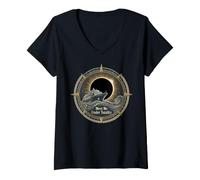 Donna Total Solar Eclipse Totality Observer Nave da Crociera Nautica Maglietta con Collo a V