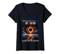Donna Totality At Sea 2026 Total Solar Eclipse Cruise Ship August Maglietta con Collo a V