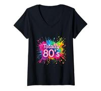 Donna Totally 80's Classic Fun Colorato Emozionante Energia Throwback Maglietta con Collo a V