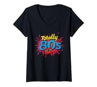 Donna Totally 80s Nostalgic Old School Party Opera d'arte Maglietta con Collo a V