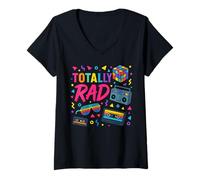 Donna Totally Rad Retro Classic Anni '80 Fun Party Ritorno al Passato Maglietta con Collo a V