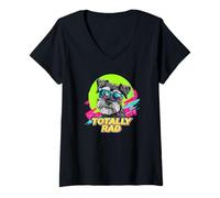 Donna Totally Rad Retro Vintage 80s 90s Miniature Schnauzer Lover Maglietta con Collo a V