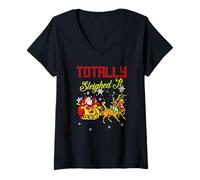 Donna Totally Sleighed It Divertente Babbo Natale con Renna Maglietta con Collo a V