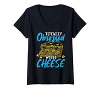 Donna Totalmente ossessionato dal Formaggio Cheesy Cheese Lover Foodie Maglietta con Collo a V