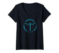 Donna Totem degli attributi tribali della Libellula Dashert Blu Maglietta con Collo a V