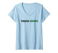 Donna Touch Grass - Scritta Meme Lingua Giovanile Slang Gen Z Alpha Y2K Maglietta con Collo a V