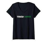 Donna Touch Grass - Scritta Meme Lingua Giovanile Slang Gen Z Alpha Y2K Maglietta con Collo a V