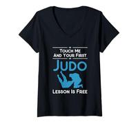 Donna Touch Me And Your First Judo Lezione è Gratis Divertente Judo Amante Maglietta con Collo a V