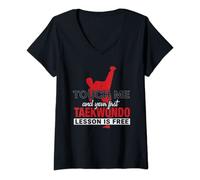 Donna Touch Me And Your First Lesson Is Free Taekwondo Maglietta con Collo a V