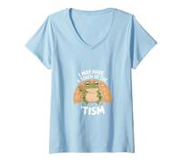 Donna Touch of Tism Frog, Divertente gioco di parole con animali, anfibi, rospi Maglietta con Collo a V