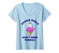 Donna Tough Girls Don't Need Tonsils: Women Girls Tonsil Recovery Maglietta con Collo a V