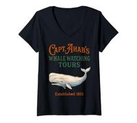Donna Tour di osservazione delle Balene del Capitano Achab - Parodia Divertente del Libro Moby Maglietta con Collo a V