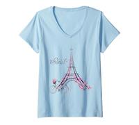 Donna Tour di Parigi Eiffel avec Vélo riempie Garçons Voyage Vacances Maglietta con Collo a V