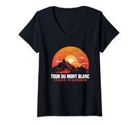 Donna Tour Du Mont Blanc Finisher Chamonix Francia Escursionismo Souvenir Maglietta con Collo a V