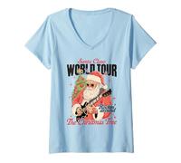 Donna Tour Mondiale di Babbo Natale Rockin Intorno all'albero di Natale Maglietta con Collo a V