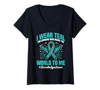 Donna Tourette per la consapevolezza della sindrome di Tourette Teal World To Me Maglietta con Collo a V