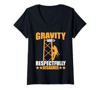 Donna Tower Climber Gravity e io rispettosamente Non Sono d'accordo sull'arrampicata Maglietta con Collo a V