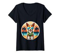 Donna Toy Fox Terrier Proprietario Cane Estate Vibes Vacanze Sole Maglietta con Collo a V