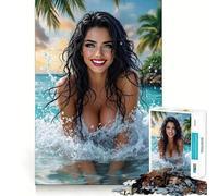 Donna tra le onde dell'oceano tropicale - Puzzle da 1000 pezzi - Gioco di abilità mentale - Taglio di precisione - Hobby affascinante per i momenti di svago (50x75cm)