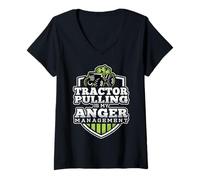 Donna Tractor Pulling is My Anger Management - Maglietta Divertente con Trattore Maglietta con Collo a V