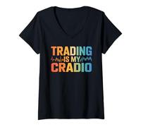 Donna Trading Is My Cardio Grafico a Candele per Gli Amanti del Me Maglietta con Collo a V