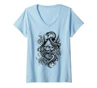 Donna Tradionale Giapponese Irezumi Hannya Maschera con Serpente Maglietta con Collo a V
