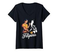 Donna Tradizionale Filippina Pride Woman Costume Heritage Culture Maglietta con Collo a V