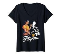 Donna Tradizionale Filippina Pride Woman Costume Heritage Culture Maglietta con Collo a V