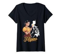 Donna Tradizionale Filippina Pride Woman Costume Heritage Culture Maglietta con Collo a V