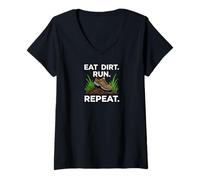 Donna Trail Runner Eat Dirt Run Repeat XC Athlete Maglietta con Collo a V