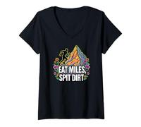 Donna Trail Runner Eat Miles Spit Dirt Mountain Maglietta con Collo a V