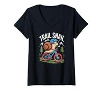 Donna Trail Snail Mountain Bike MTB Ciclismo Divertente Rider Maglietta con Collo a V