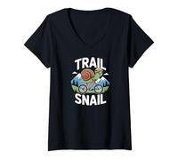Donna Trail Snail Mountain Bike Rider Ciclismo MTB Trails Maglietta con Collo a V