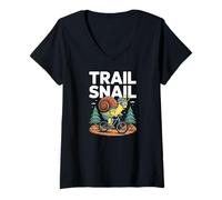 Donna Trail Snail MTB Ciclismo Mountain Bike Divertente Rider Maglietta con Collo a V