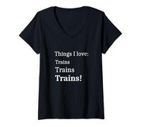 Donna Train Spotter Teens Men I Love Trains Maglietta con Collo a V