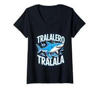 Donna Tralalero Tralala Energetic Shark Fun Art Maglietta con Collo a V