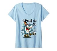 Donna Tralalero Tralala Italian Brainrot Soccer 10th Birthday Maglietta con Collo a V