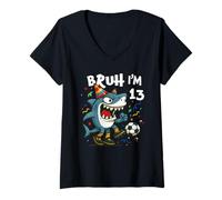 Donna Tralalero Tralala Italian Brainrot Soccer 13th Birthday Maglietta con Collo a V