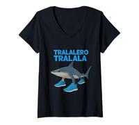 Donna Tralalero Tralala Italiano Brainrot Meme Umorismo Parodia Maglietta con Collo a V