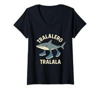 Donna Tralalero Tralala Lo Stile Dello Squalo Maglietta con Collo a V
