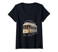Donna Tram Vintage - Illustrazione Trasporto Classico Maglietta con Collo a V