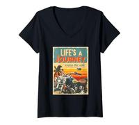 Donna Tramonto Biker Lifes Un Viaggio Godere Il Giro Moto Amante Maglietta con Collo a V