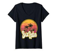Donna Tramonto retrò sulla Spiaggia di Boca Raton Florida Maglietta con Collo a V