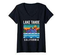 Donna Tramonto sul Lago Tahoe California Maglietta con Collo a V