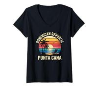 Donna Tramonto sulla Spiaggia di Punta Cana Repubblica Dominicana Maglietta con Collo a V