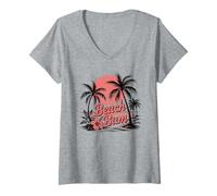 Donna Tramonto Tropicale Beach Bum Maglietta con Collo a V