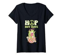 Donna Tranquillo Hippie Frog Groovy anni '70 arcobaleno retrò umore Maglietta con Collo a V